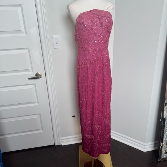 Vintage pink beaded Elegant Pink Strapless Dress Silk Gown Fairy Formal Glam XL - Picture 11 of 11